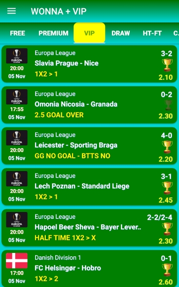 Wonna app screenshot showing VIP betting tips